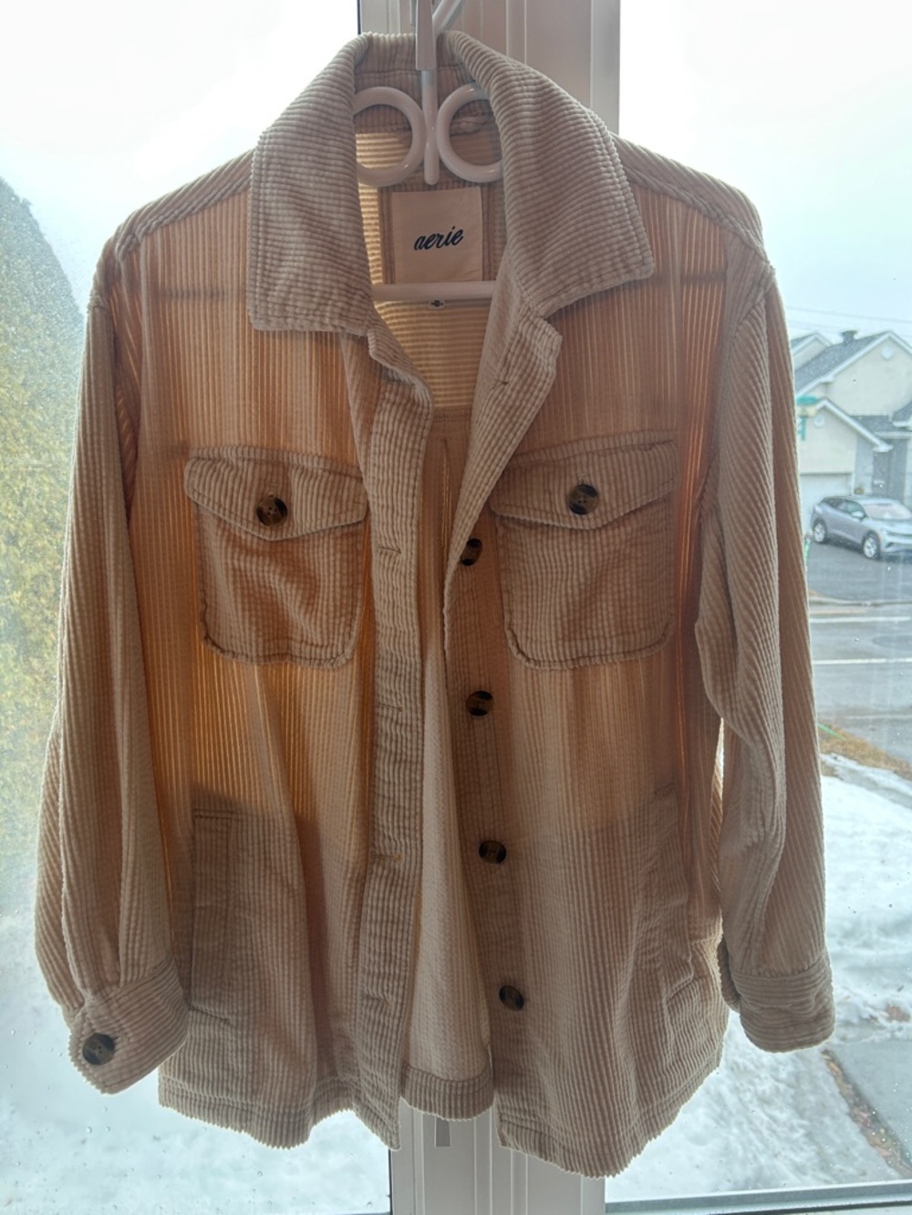 aerie Cream Corduroy Button Jacket
